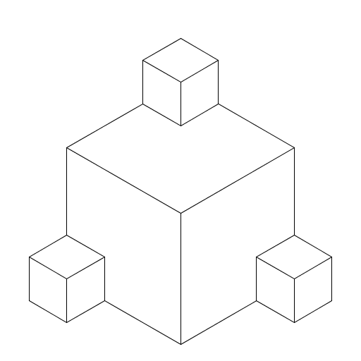 Some of the lines don't appear in the reduced size images; you can click on each picture to see the true image. My art is comprised of 3 cubes extending from the top, left, and right faces of the predecessor cube, with each of the new cubes' sides being reduced by a factor of 1/3 in the process. To create a 3-D effect, I drew hexagons with extra lines. My creation was inspired by the first design from this website: http://sites.google.com/site/geometricarts/fractals