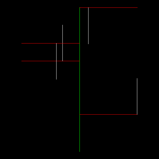 My art begins with a vertical line through the center of the screen. Two horizontal lines of this length branch off from this long one (from a random point along the longer line, and randomly to either the left or right). This continues for the inputted value of increasingly smaller lines.