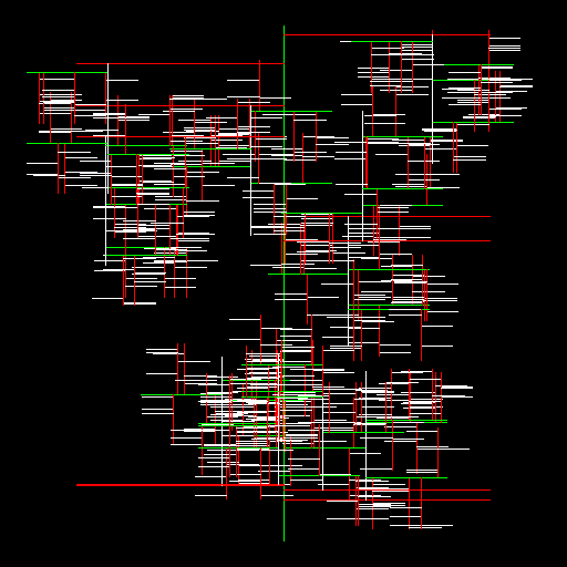 My art begins with a vertical line through the center of the screen. Two horizontal lines of this length branch off from this long one (from a random point along the longer line, and randomly to either the left or right). This continues for the inputted value of increasingly smaller lines.