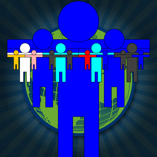 My artistic creation draws the hand-holding paper dolls that children make. Each doll is a series of polygons with a circle for a head, and outlined with black lines. The background is an image of the earth from http://alexchristian.com/blog/vote-earth-iphone-app.