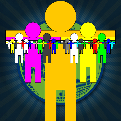 My artistic creation draws the hand-holding paper dolls that children make. Each doll is a series of polygons with a circle for a head, and outlined with black lines. The background is an image of the earth from http://alexchristian.com/blog/vote-earth-iphone-app.