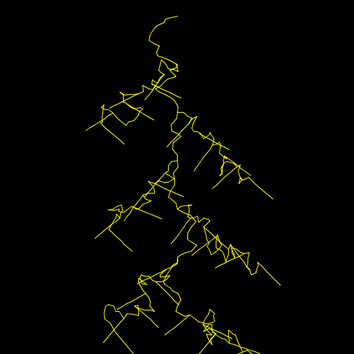 For my art.java, I wanted to simulate a Lichtenberg figure (basically a lightning bolt etched in an insulator). Lichtenberg figures are an instance of diffusion-limited aggregation, which amounts to Brownian motion in its simplest form. I basically combined a lightning bolt-esque tree function with an adapted version of the Brownian.java program. This resulted in a recursive function nested within a recursive function. Art.java starts looking fairly accurate at around N = 5 and can be tweaked via some of the program's internal parameters.
