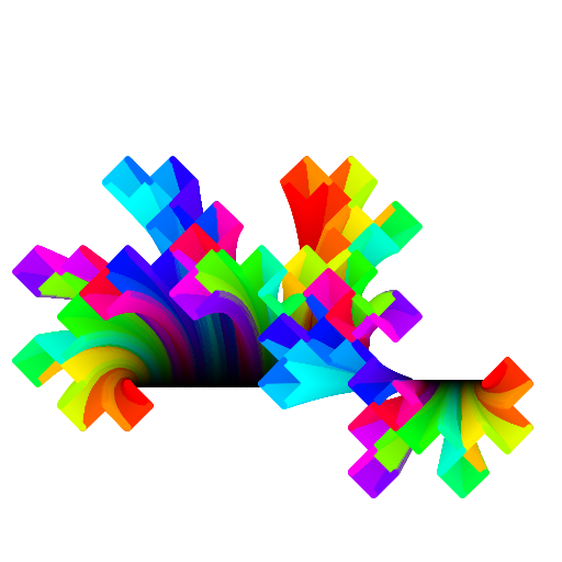I based my fractal on the dragon curve. I used recursive function calls. After reading about fractal dimension, I made that a parameter and adjusted the other variables to change so that the fractal was still connected no matter what level. I was going to make it animate as the dimension increased but I forgot to clear the screen after each frame and I discovered it actually looked very interesting. I made a lot of adjustments so that the lines moved smoothly (originally they moved very quickly at first, then slowed). Finally, I added color.