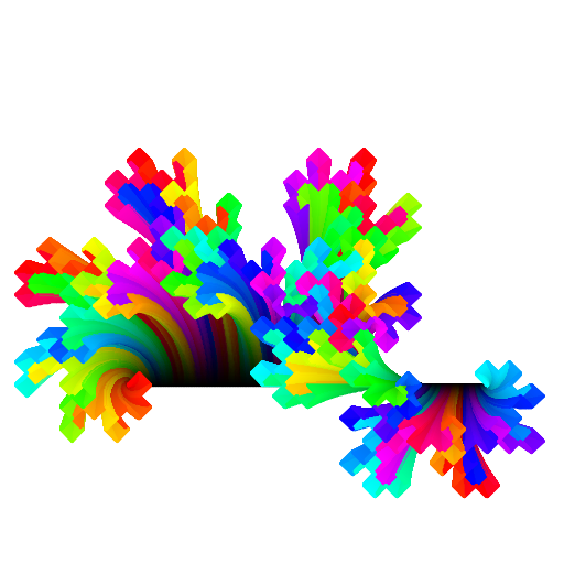 I based my fractal on the dragon curve. I used recursive function calls. After reading about fractal dimension, I made that a parameter and adjusted the other variables to change so that the fractal was still connected no matter what level. I was going to make it animate as the dimension increased but I forgot to clear the screen after each frame and I discovered it actually looked very interesting. I made a lot of adjustments so that the lines moved smoothly (originally they moved very quickly at first, then slowed). Finally, I added color.