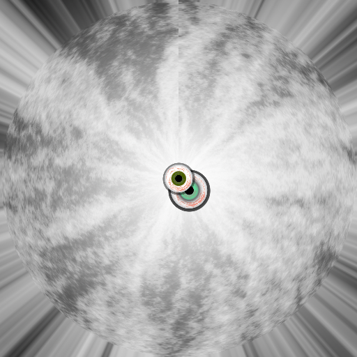 My goal was to achieve a seemingly random distribution of eyeballs that grow larger as they are rendered further into the foreground. I call this the