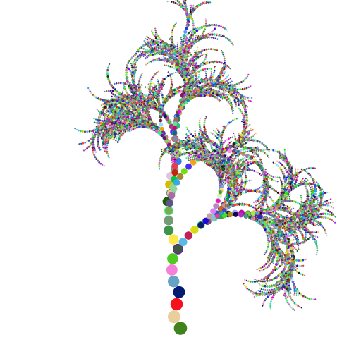 My program creates a beautiful and colorful tree that may be found in the the likes of a Dr. Seuss book. My inspiration was from the trees in the movie, The Lorax. In order to make the trees seem more natural and less systematic, I included randomness in my program. Each time a new circle is generated, there is a small chance that it will sprout a branch. This chance is related to the radius of the current circle. The larger the radius, the less chance a new branch will be sprouted. This is because in a real tree, branches are not found at the thick trunks, but rather higher up. This allows for a more natural tree, but it also creates the complication that in very rare cases, no branches will sprout and you will be left with an ugly stem of a tree. As such, it is best to run the program multiple times, for various trees!