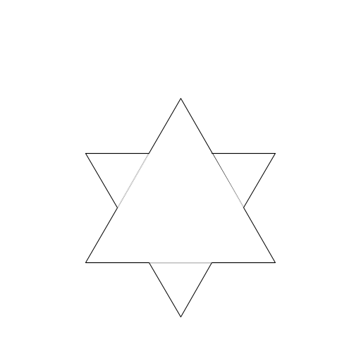 My recursive drawing was Koch's snowflake. Successive iterations of Koch's snowflake are created by replacing the center of each side with an equilateral triangle. As the order grows, the design begins to look like a more and more intricate snowflake.