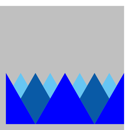 My Art.java draws a mountain range up to an N-level of 3, then draws clouds in the sky above the range (the mountains keep going, but as the same color as the sky, so that this could easily be changed to show more mountains in lighter colors). I built off the structure of Sierpinski and NestedCircles. Clouds are only drawn after the mountains were drawn. The main method draws triangle mountains, but the subsequent methods are diamonds, while the clouds are overlapping white circles.
