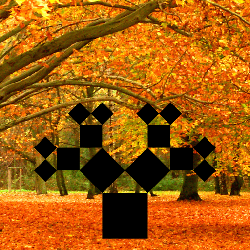The fall weather served as an inspiration for my design. I recreated the Pythagoras tree which recursively draws two squares with side lengths that are the sides of a right triangle. The triangle's hypotenuse is the side length of the higher-order square. I browsed through Wikipedia's fractal page and was intrigued by the Pythagorean tree, specifically by how simple squares can create an organic image. I used the following website to understand the concepts behind the Pythagorean tree: http://ecademy.agnesscott.edu/~lriddle/ifs/pythagorean/pythTree.htm. I also researched the mathematical rotation matrix to develop the rotate() method, using this website: http://www.euclideanspace.com/maths/geometry/affine/aroundPoint/