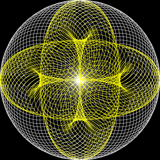I was inspired by the tangle of knots in a ball of yarn, and tried to replicate this phenomenon by creating a recursive system of arcs which split at each level of recursion. Then I used advanced trig calculations to generalize the position of every point in the picture and used a for loop to rotate the entire image around the origin to create a tangled ball. Additionally, each level of recursion is assigned a color based of whether it is divisible by two or three. This allows the viewer to distinguish between the different levels of recursion. By manipulating the constants in the program, it is easy to change how large the arcs are and how many degrees they span.