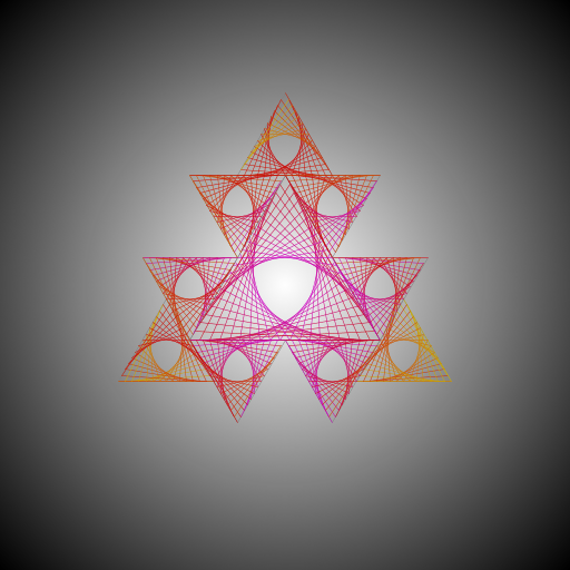 I drew a bunch of designs on paper until I found something I liked and could figure out how to program. I just added color and drew lines to give it a 3D look, and drew more triangles in each triangle. Finally I decided to make my own background too. Beacuse why not.