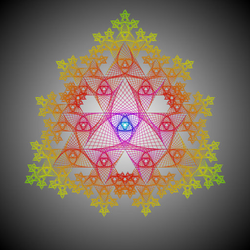 I drew a bunch of designs on paper until I found something I liked and could figure out how to program. I just added color and drew lines to give it a 3D look, and drew more triangles in each triangle. Finally I decided to make my own background too. Beacuse why not.
