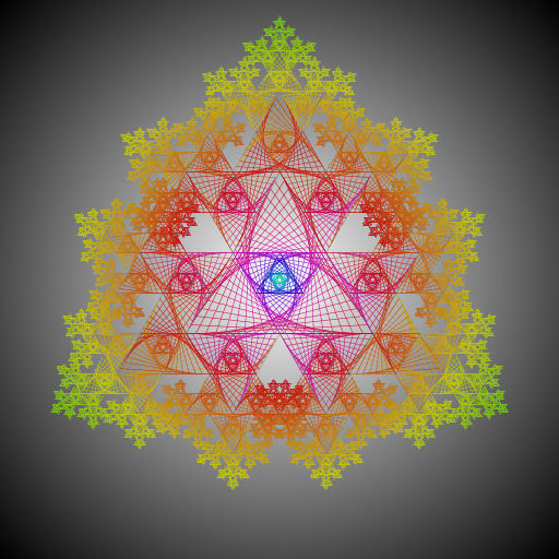 I drew a bunch of designs on paper until I found something I liked and could figure out how to program. I just added color and drew lines to give it a 3D look, and drew more triangles in each triangle. Finally I decided to make my own background too. Beacuse why not.