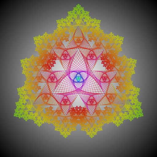 I drew a bunch of designs on paper until I found something I liked and could figure out how to program. I just added color and drew lines to give it a 3D look, and drew more triangles in each triangle. Finally I decided to make my own background too. Beacuse why not.