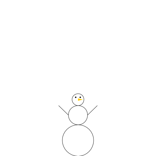 My artistic creation is a snowman army marching forward from the distance. The idea was to make something winter related. First I use tail recursion to build a snowman. (If I drew only one snowman I would lose points!) Then, I recursively draw groups of snowmen.
