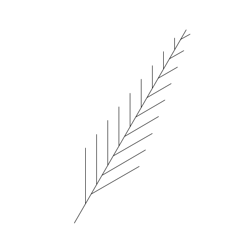 My art prints out a picture of a fern. A fern is a stem with smaller ferns on the both sides at different places along the stem. The ferns are of different sizes.