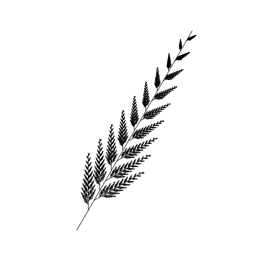 My art prints out a picture of a fern. A fern is a stem with smaller ferns on the both sides at different places along the stem. The ferns are of different sizes.