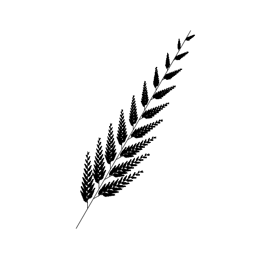 My art prints out a picture of a fern. A fern is a stem with smaller ferns on the both sides at different places along the stem. The ferns are of different sizes.