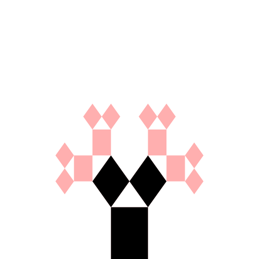 My artistic creation is a Pythagorean tree, colored to look like a cherry blossom tree. I was inspired by Natasha Turkmani's submission from Fall '14. I used the same website on the Pythagorean tree that she used: http://ecademy.agnesscott.edu/~lriddle/ifs/pythagorean/pythTree.htm