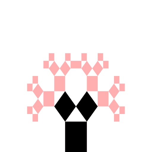 My artistic creation is a Pythagorean tree, colored to look like a cherry blossom tree. I was inspired by Natasha Turkmani's submission from Fall '14. I used the same website on the Pythagorean tree that she used: http://ecademy.agnesscott.edu/~lriddle/ifs/pythagorean/pythTree.htm