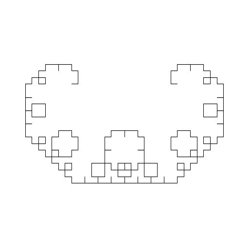 I originally set out to create a nice Heighway dragon. However, in my lack of trig abilities, I managed to have my code instead create beautiful Levy C curves (differing in location and rotation of one of the recursive components) and have opted to submit the Levy C curve instead, since past students have submitted dragons but never Levy C curves. The recursion involves replacing each line segment with a U shape. The code generates Levy C curves of order N*2.