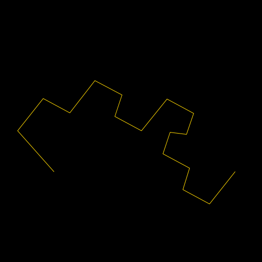 My program draws the golden dragon fractal, which is a recursion of two sides of a triangle scaled by a factor involving the golden ratio. The result is self-similar and consists of two differently-sized copies of itself that fit together. For more information, see http://ecademy.agnesscott.edu/~lriddle/ifs/heighway/goldenDragon.htm.