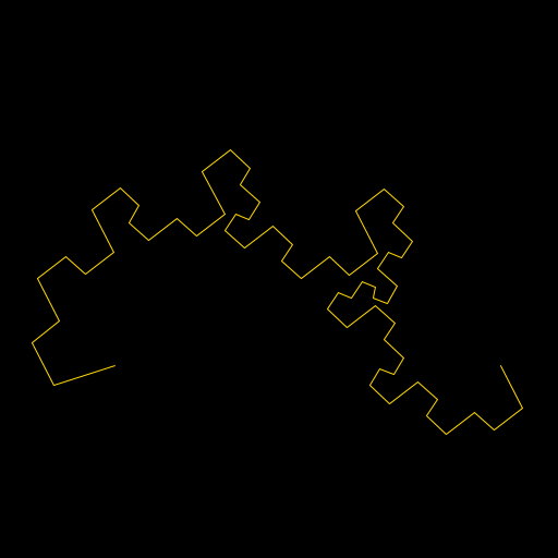 My program draws the golden dragon fractal, which is a recursion of two sides of a triangle scaled by a factor involving the golden ratio. The result is self-similar and consists of two differently-sized copies of itself that fit together. For more information, see http://ecademy.agnesscott.edu/~lriddle/ifs/heighway/goldenDragon.htm.