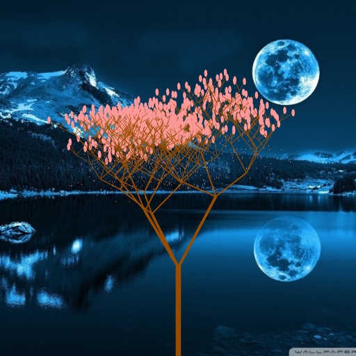 I saw many fractal designs that resulted in trees and was inspired by a recent show I watched to create a sakura tree (cherry blossom tree) using recursion. My code draws a trunk that grows into 3 branches, that each grows into 3 other branches, and so on. When the order of recursion hits the base level, another method is called to draw pink petals on these topmost branches. I also implemented a few details that I believe contribute to the aesthetic appeal of the image produced. The thickness and size of branches are controlled to give a more natural look to the image; the direction of the new branches are random in an allowed interval; the size and amount of petals are inversely proportional. I also scaled the canvas to give the pink circles an apparent oval look (although they aren't really ovals) to give a feeling of hanging leaves.