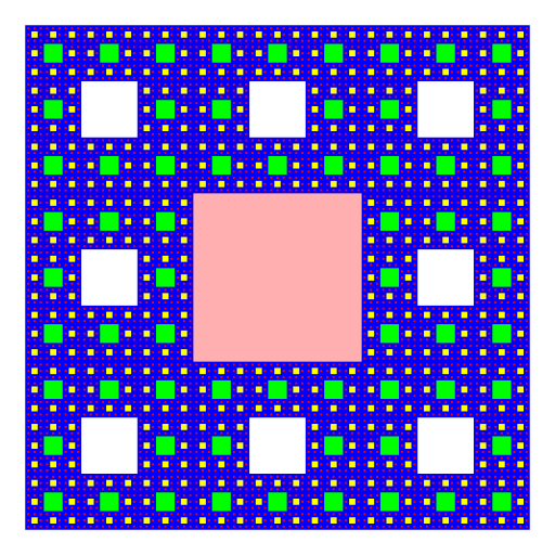 I drew a Sierpinski carpet which I got from http://library.thinkquest.org/26242/full/fm/fm.html, the website which was mentioned in the checklist.