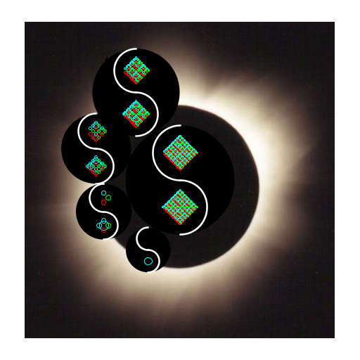 My artistic creation draws a spiral of Yin-Yang Symbols slowly decreasing in size while a recursive circle function inside the symbol slowly undoes its recursiveness. I call it