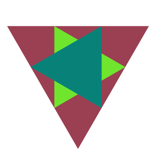 My artistic compilation uses two recursions to draw two spiraling triangles on top of each other that are then filled in with random colors. The spirals are created by drawing triangles between weighted midpoints of the triangle they are inside. The amount of weight of each midpoint depends on how many iterations are requested. The colors are made via Math.random.