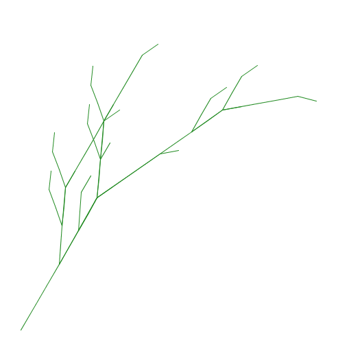 My artistic creation is a plant formed by a multitude of line segments of various lengths and angles. It was adapted from an L-system, or Lindenmayer system, plant fractal.