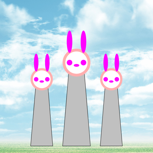 The idea of creating many funkybinnies first came from my idea of drawing disco bunnies, however, I could not find a nice disco background so I tried to put the bunnies against a pieceful grass background that I already had on my computer and it looked very nice so I changed my idea to peaceful funkybunnies insted. I changed the order of function calls so that the big bunny is drawn in frontof the small bunnies.
