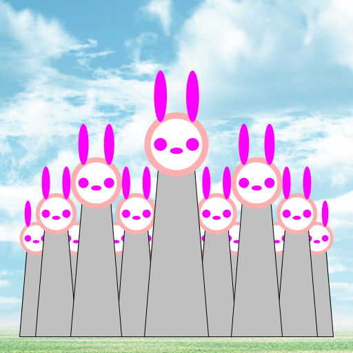 The idea of creating many funkybinnies first came from my idea of drawing disco bunnies, however, I could not find a nice disco background so I tried to put the bunnies against a pieceful grass background that I already had on my computer and it looked very nice so I changed my idea to peaceful funkybunnies insted. I changed the order of function calls so that the big bunny is drawn in frontof the small bunnies.