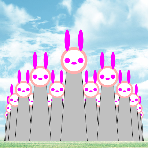 The idea of creating many funkybinnies first came from my idea of drawing disco bunnies, however, I could not find a nice disco background so I tried to put the bunnies against a pieceful grass background that I already had on my computer and it looked very nice so I changed my idea to peaceful funkybunnies insted. I changed the order of function calls so that the big bunny is drawn in frontof the small bunnies.