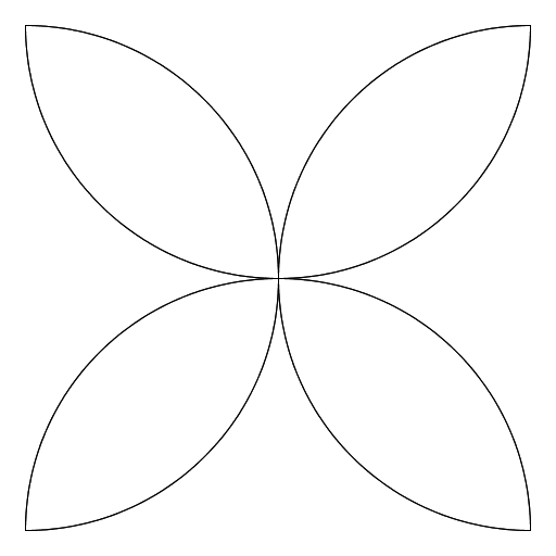 My artistic creation produces N squares, where the side of each square is made of semicircles. I basically just played around a lot until I got what I was looking for. I did spend a bit of time figuring out what the size should be and where I wanted each square to go, though.