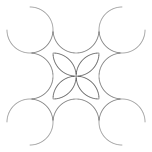 My artistic creation produces N squares, where the side of each square is made of semicircles. I basically just played around a lot until I got what I was looking for. I did spend a bit of time figuring out what the size should be and where I wanted each square to go, though.