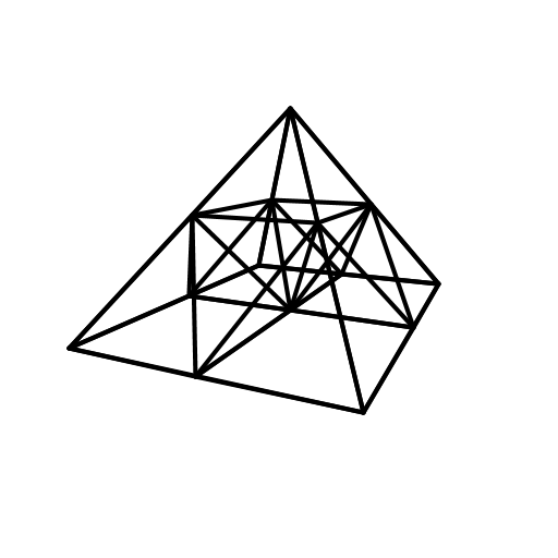 I've tried to turn the Sierpinski triangle into a pyramid and make it turn and twist (yes - it's animated, but you can only see the still frames). I've used the recursive function on the initial coordinates array with 3 components, and used a function to turn that array into one with only 2 components, to be projected on the flat screen. I would pass along some angles to make the pyramid wobble as it rotates, so you can view it from every possible perspective.