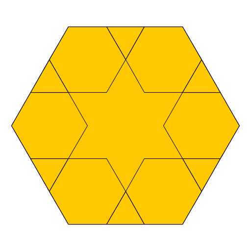 I wanted to do something with a star, and so when I came across a picture online of a star in a hexagon like this, I tried to figure out how to do it. I used 6 hexagons within the hexagon to create the star from the outline of the hexagon. I wasn't happy with the extra triangles they left, though, so I put hexagons in the leftover triangles and used hexagonal recursion inside those hexagons. Thus, double recursion!