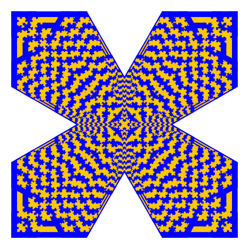 This program is based on the Cesaro Fractal. It includes two different recursive methods. First recursive method, called littleCesaro, decreases the size of the shape drawn K number of times. K is fixed for this assignment. Each iteration gets smaller by a factor of 1/K. The second recursive method actually draws the fractal. I essentially draw fractals with every number of iterations up to the user specified amount. The fractal iterates by placing an arrow head that is formed by two sides of an equilateral triangle on each line segment drawn. I remembered from class that I could pass and edit an array back and forth between methods so I thought it would work best to fill an array with all the points that I would need to draw, then using the polygon methods.