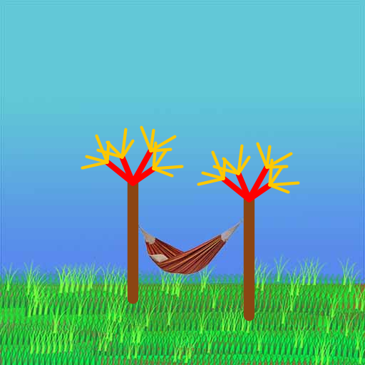 I decided to draw two trees using recursion. The first iteration involved drawing 4 branches at the end of the trunk. Each subsequent iteration would draw 4 smaller branches on the old branches. I allowed the branches to change color depending on iteration. The new branches would bend away from the old branches at a constant angle. Finally, I included a background with a picture of a hammock.