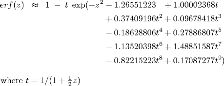 Chebyshev approximation to error function