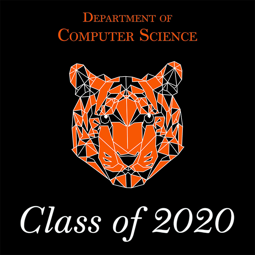 Graphic of illustrated orange and black tiger head with text that reads, Department of Computer Science. Class of 2020.