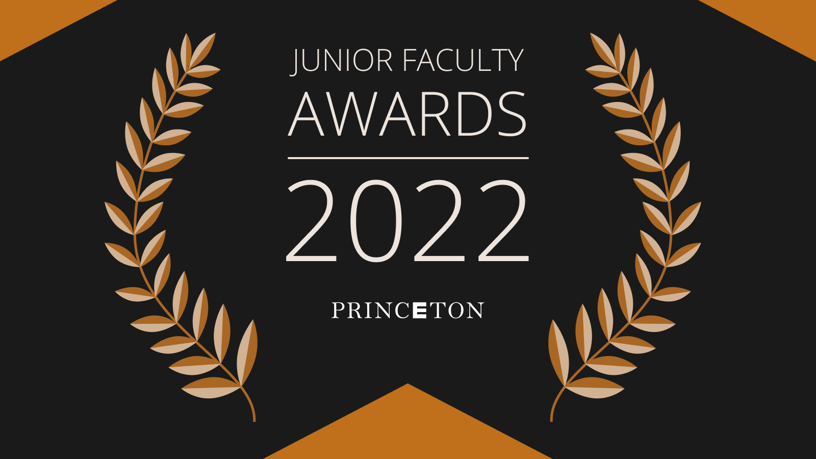 Black and orange graphic with the words "junior faculty awards, 2022, Princeton".