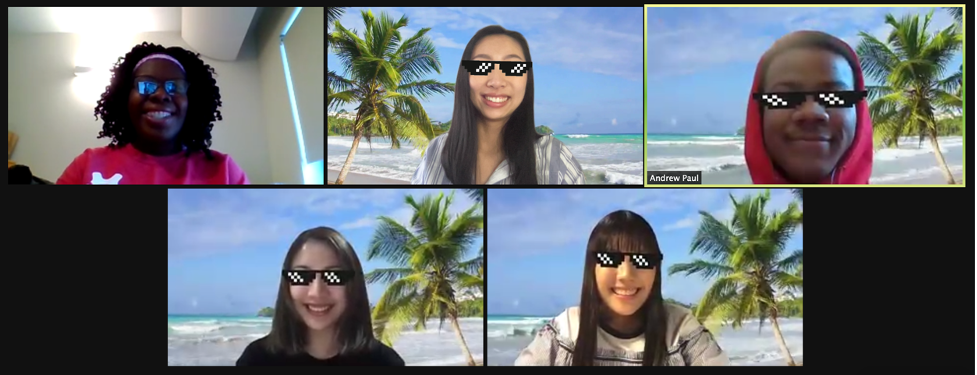 A screenshot from a Zoom meeting with all five students from the TASK student group.