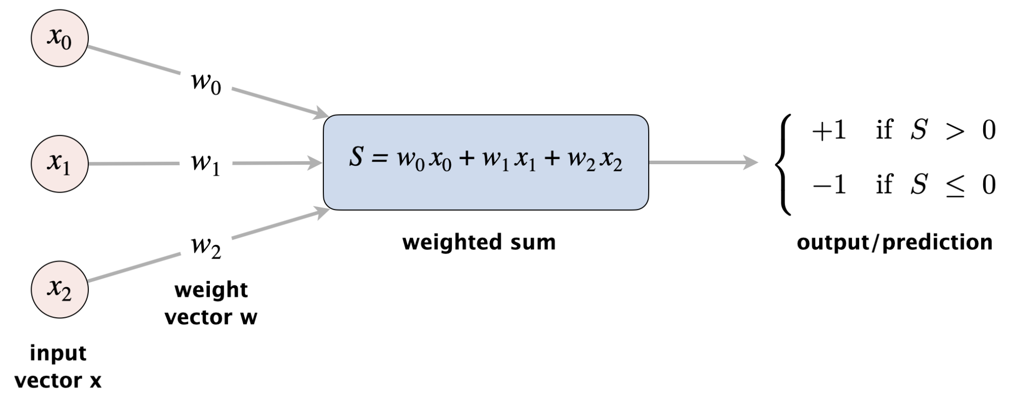 perceptron computes sign of a weighted sum