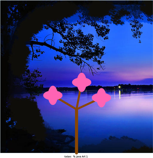 Like Xiao Yang Yu and Samantha Ip (best of Spring 2015), I chose to make a program that would display a cherry blossom tree. I liked Xiao's idea more as it relied on randomness to generate a more organic picture. Rather than making a geometric shape that would be copied time after time, I chose to use a random number to determine the location of the next branch. Even though it's not a fractal, I think it's beautiful (especially when N is very large). All of the individual pink dots make the tree look very poised and elegant. Like Xiao, I chose to also scale the flowers and branches to help make the image look more organic. In essence, this is a reproduction of Xiao's program with a few minor repairs. I attempted to correct some of the issues that seemed to come up in his images. I made the flowers more flower shaped and increased the angle range for the branches.