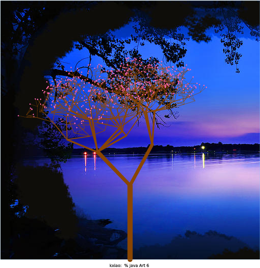 Like Xiao Yang Yu and Samantha Ip (best of Spring 2015), I chose to make a program that would display a cherry blossom tree. I liked Xiao's idea more as it relied on randomness to generate a more organic picture. Rather than making a geometric shape that would be copied time after time, I chose to use a random number to determine the location of the next branch. Even though it's not a fractal, I think it's beautiful (especially when N is very large). All of the individual pink dots make the tree look very poised and elegant. Like Xiao, I chose to also scale the flowers and branches to help make the image look more organic. In essence, this is a reproduction of Xiao's program with a few minor repairs. I attempted to correct some of the issues that seemed to come up in his images. I made the flowers more flower shaped and increased the angle range for the branches.
