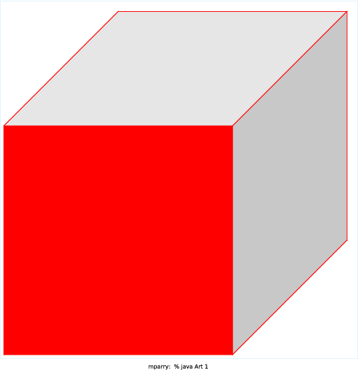 My graphic recursively divides each cube into eight equal segments, and draws three of the cubes each time. The recursion also only occurs in the cubes that are re-drawn. The program utilizes colors so that each step may be viewed, and also gives the graphic a 3D effect.