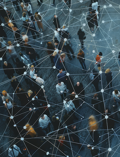 humans in a crowd connected by dots